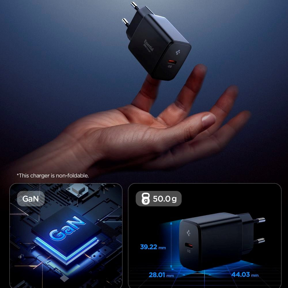 Spigen - 20W Vægoplader - 1x USB-C - Sort