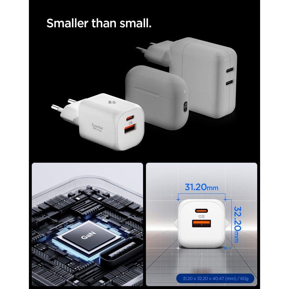 Spigen 35W Vægoplader - 1 x USB-C & 1 x USB-A - Hvid