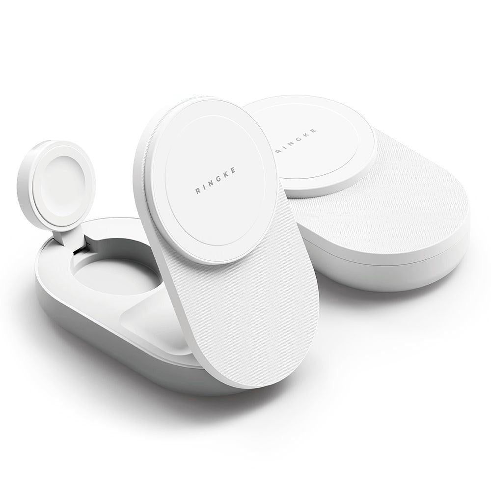 Ringke - 3-i-1 Qi2 25W Trådløs Oplader - Foldbar - MagSafe Kompatibel - Hvid