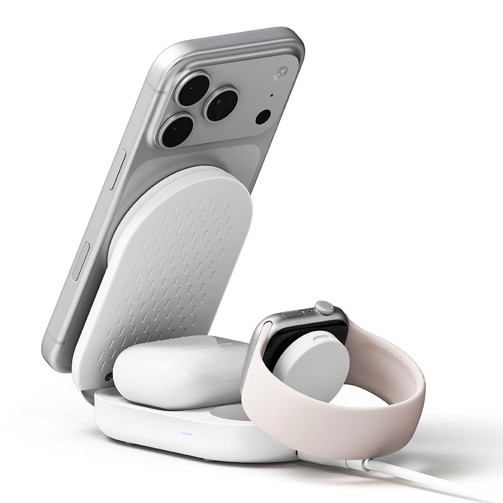 Ringke - 3-i-1 Qi2 25W Trådløs Oplader - Foldbar - MagSafe Kompatibel - Hvid