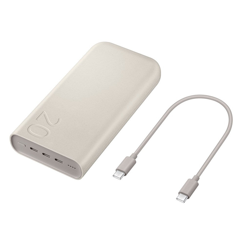 Samsung batteripakke med. 20 000 mAh Powerbank 45W og USB-C-kabel 30 cm - Beige