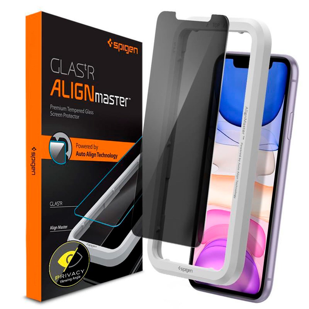 iPhone 11 Spigen Alignmaster Glas.tR Skjermbeskytter - Personvern - Dekselvennlig - Gjennomsiktig