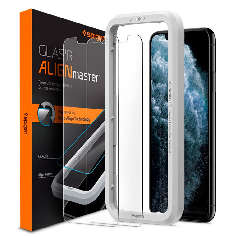 iPhone 11 Pro / X / Xs Spigen Alignmaster Glas.tR Skjermbeskytter 2. Del - Veskevennlig - Gjennomsiktig