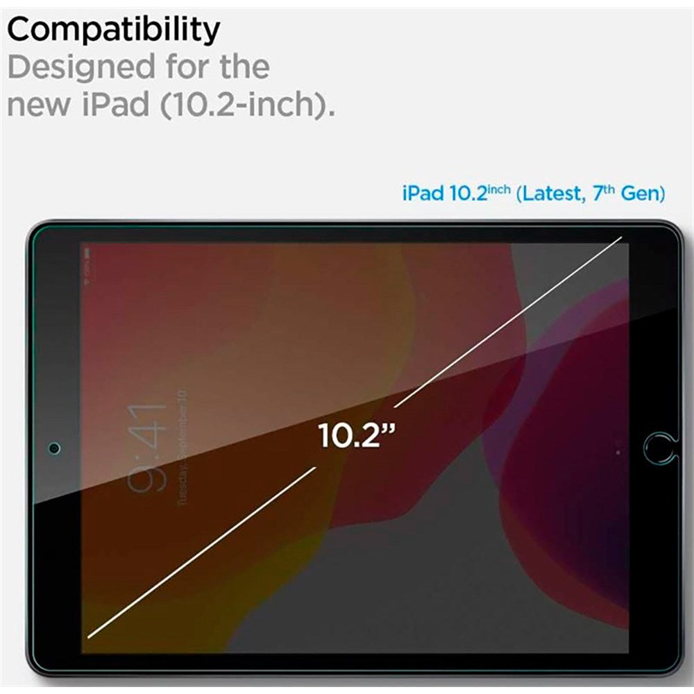 iPad 10,2" (2021 / 2020 / 2019) Spigen Glass.Tr Slim skjermbeskytter - Herdet glass - Gjennomsiktig