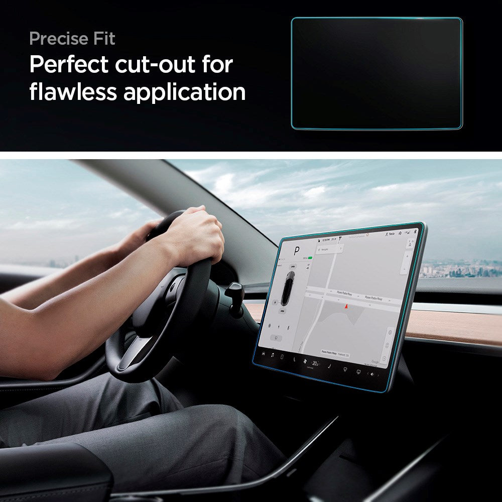 Spigen EZ Fit skjermbeskytter - Tesla Model 3 / Model Y w. Monteringsramme - Gjennomsiktig