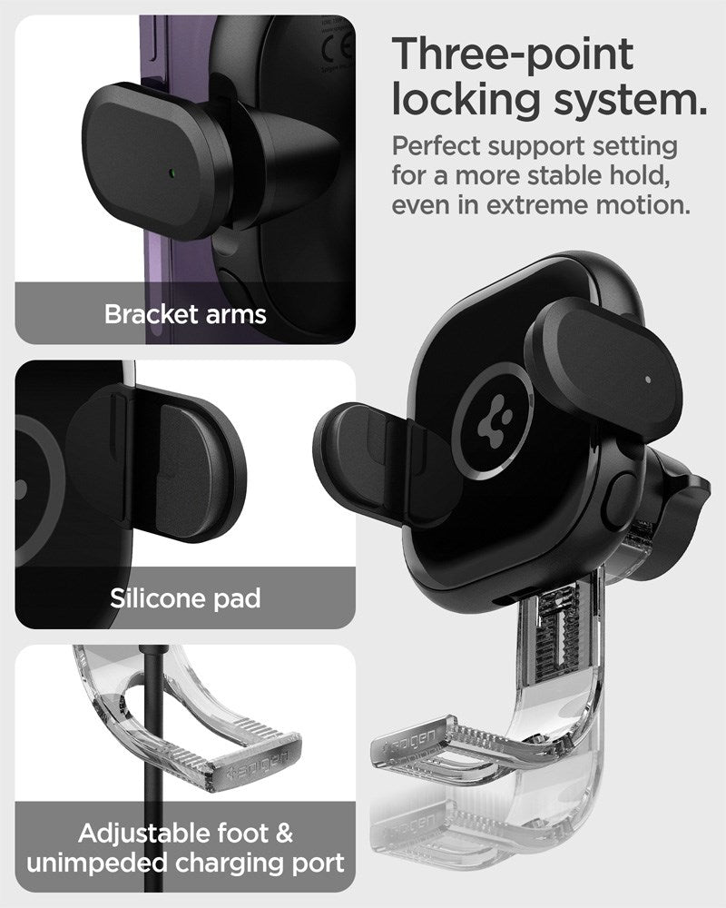 Spigen OneTap Universal 15W billader - Luftventil - Maks mobil: 64 - 92 mm - Svart