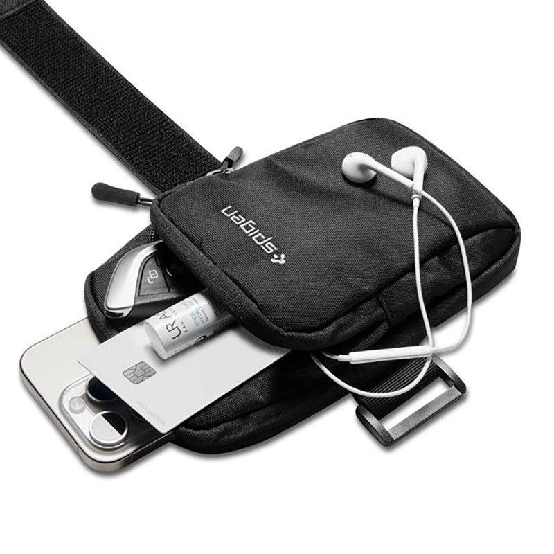 Spigen Dynamic Shield Running Armband m. 2 Lommer (Maks. Mobil: 195 x 113mm) - Svart