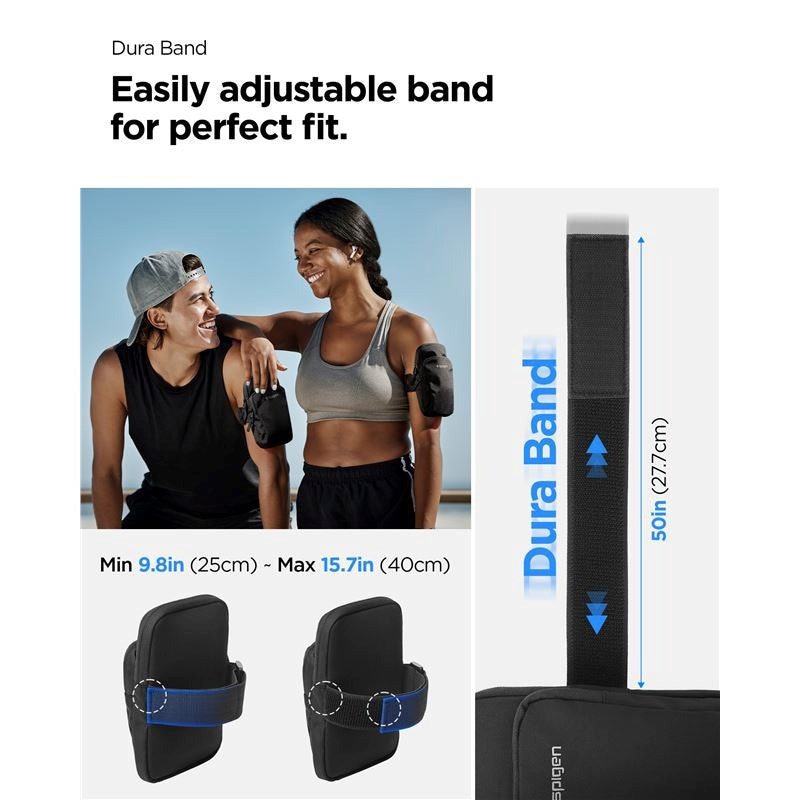Spigen Dynamic Shield Running Armband m. 2 Lommer (Maks. Mobil: 195 x 113mm) - Svart