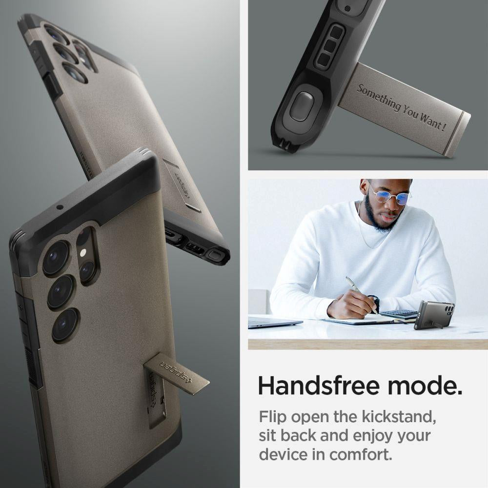 Samsung Galaxy S23 Ultra Spigen Tough Armor-deksel m. Stativ - Gunmetal