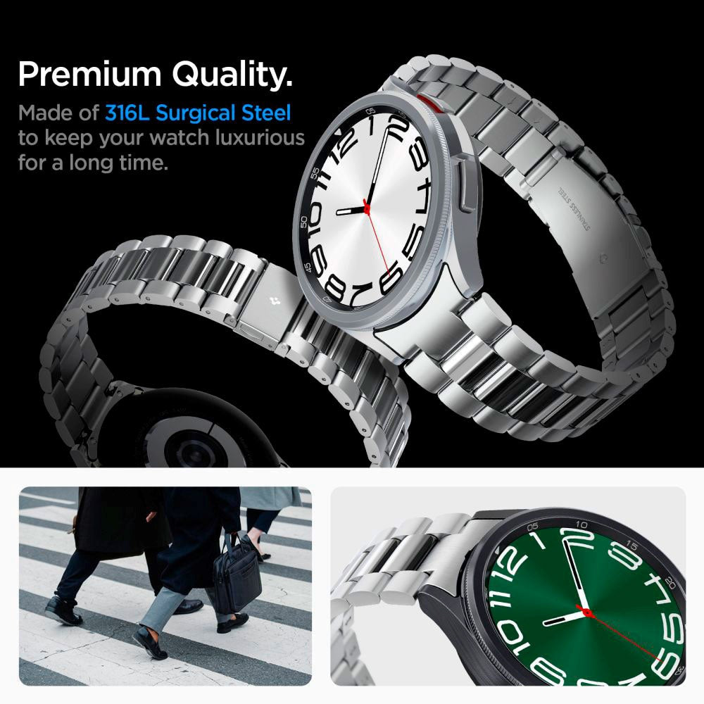 Spigen Samsung Galaxy Watch 6 Classic (47mm) Modern Fit Band - Rustfri Stål Rem inkl. Link Remover - Sølv