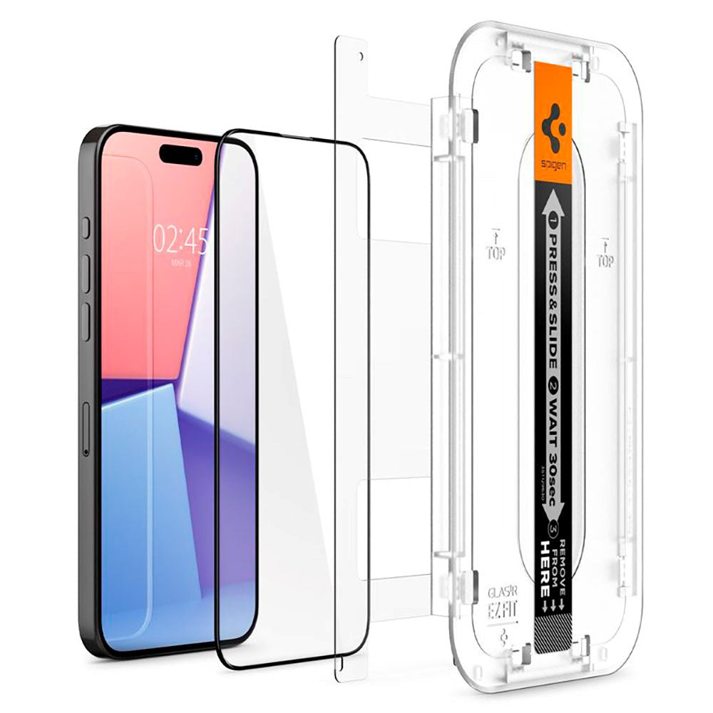 iPhone 15 Pro Max Spigen EZ Fit Glas.tR Skjermbeskytter 2. del - Veskevennlig - Black Edge