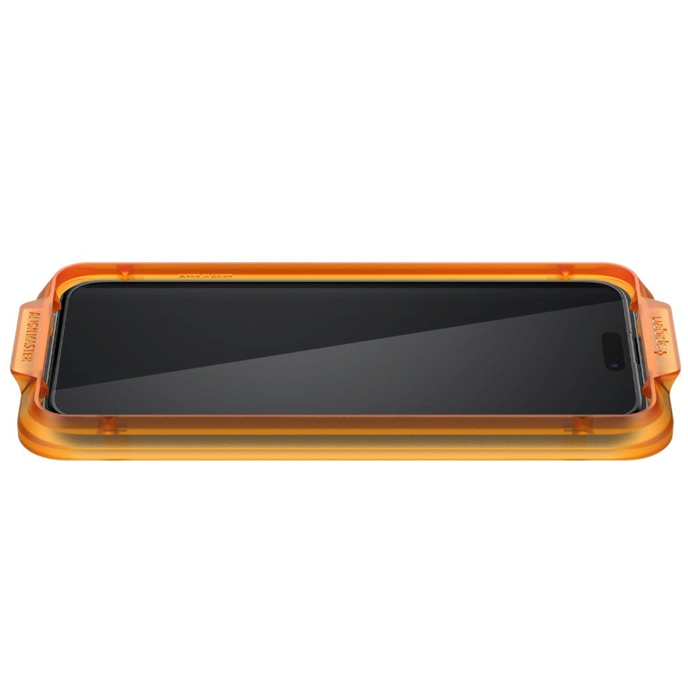 iPhone 15 Pro Spigen Skærmbeskyttelsesglas m. Monteringsramme - 2 stk - Gennemsigtig / Sort Kant
