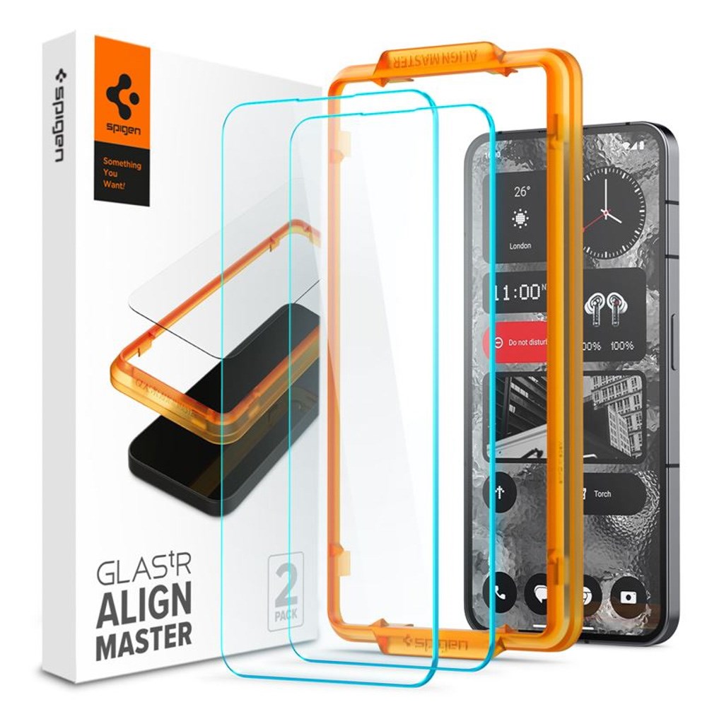 Spigen - Nothing Phone (2) - AlignMaster Glass tR Skærmbeskyttelse - 2 stk - Case Friendly - Gennemsigtig