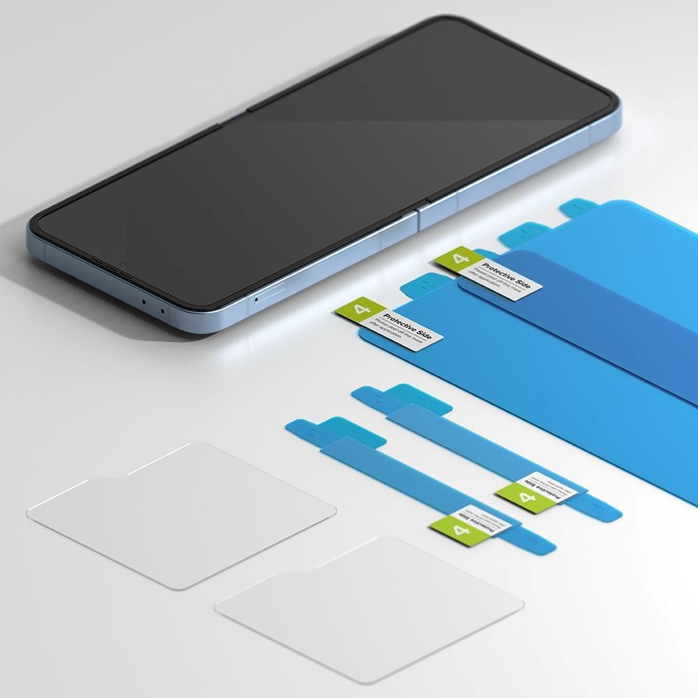 Samsung Galaxy Z Flip6 Ringke skjermbeskytter i herdet glass 3-i-1 pakke - 2 pakke - Gjennomsiktig