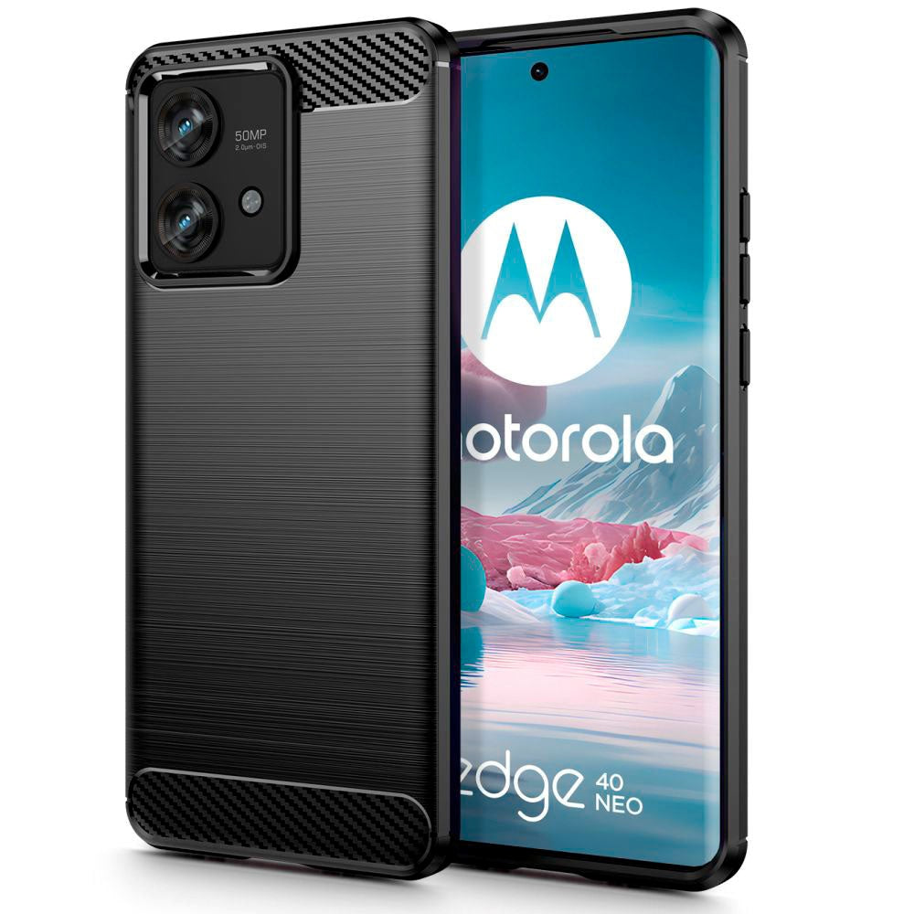 Motorola Edge 40 Neo Tech-Protect fleksibelt plastkarbon bakdeksel - svart