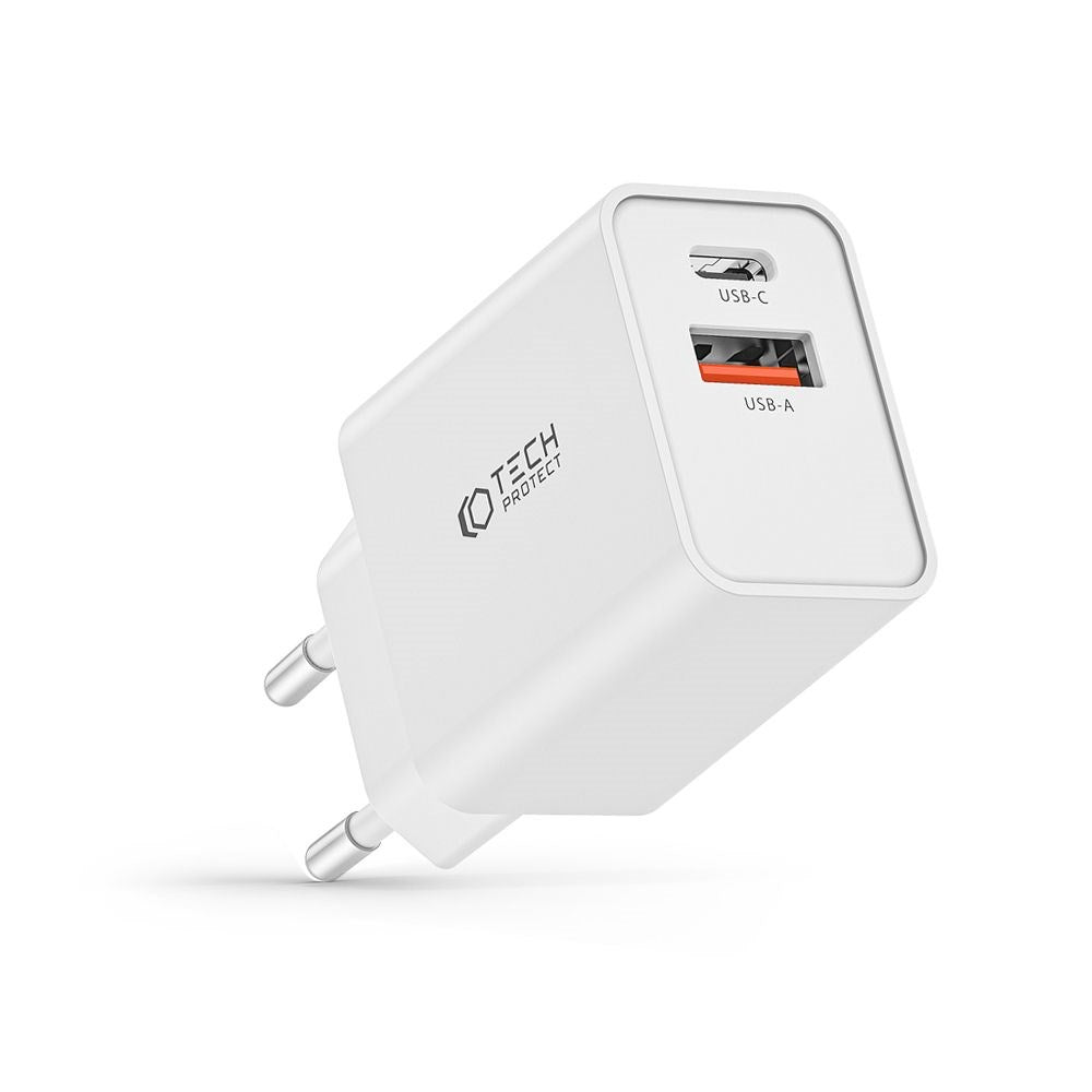 Tech-Protect 30W Vægoplader m. 1 x USB-A QC & 1 x USB-C PD - Hvid