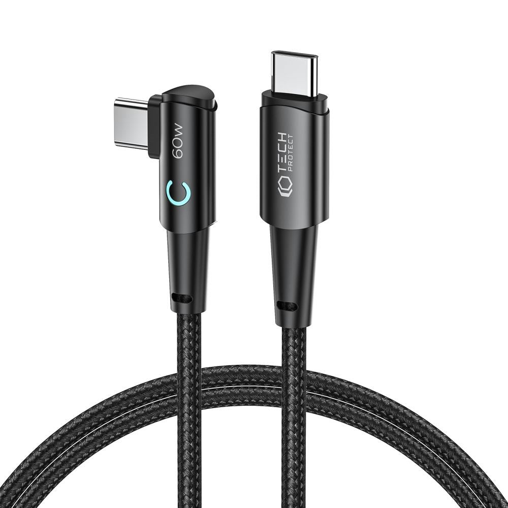 Tech-Protect Ultraboost vinklet USB-C til USB-C-kabel 60W/6A 1m - Svart