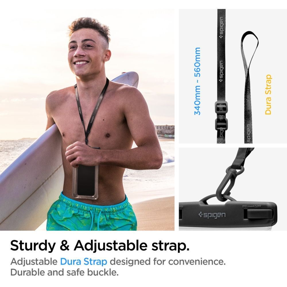 Spigen A610 Universal Liquid Waterproof Case - Svart / Gjennomsiktig (maks. mobilstørrelse: 170 x 90 mm)