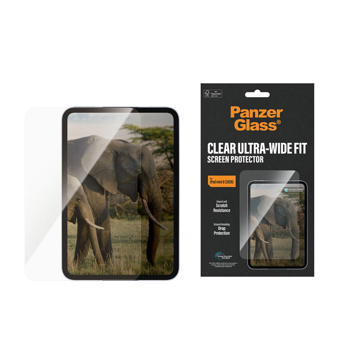 iPad Mini (2026) 8. Gen. PanzerGlass Ultra-Wide Fit Skærmbeskyttelsesglas - Gennemsigtig