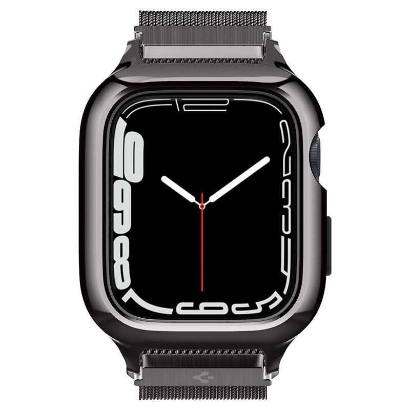 Apple Watch (44/45) Spigen Metal Fit Pro - Aluminium Cover og Rem af Rustfri Stål - Sort
