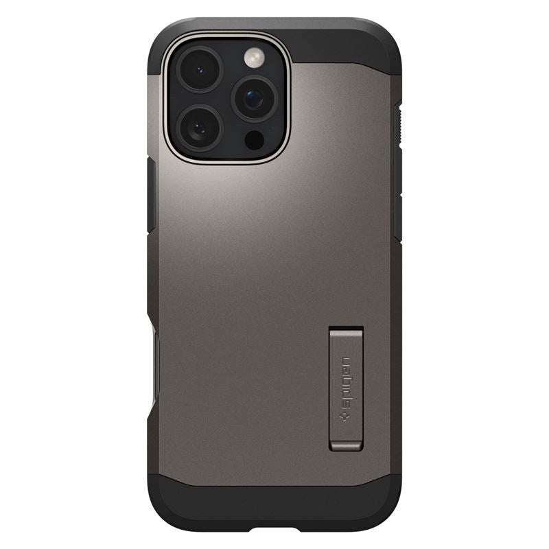 iPhone 16 Pro Spigen Tough Armor-deksel m. Stativ - MagSafe-kompatibel - Gunmetal