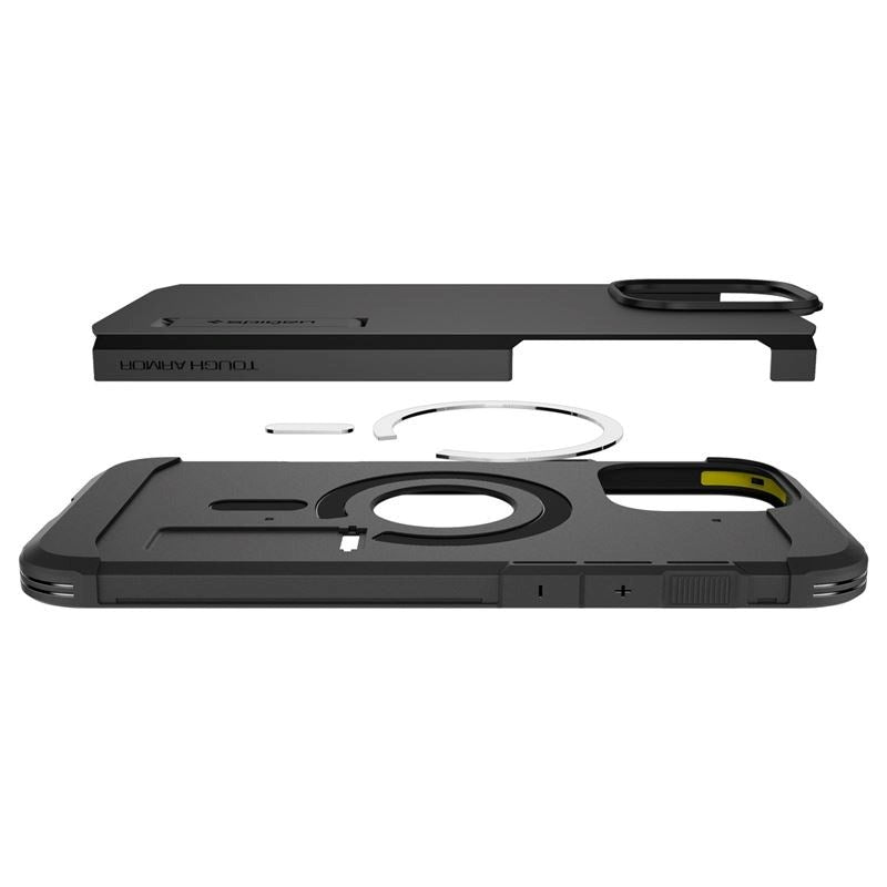 iPhone 16 Pro Spigen Tough Armor-deksel m. Stativ - MagSafe-kompatibel - Svart