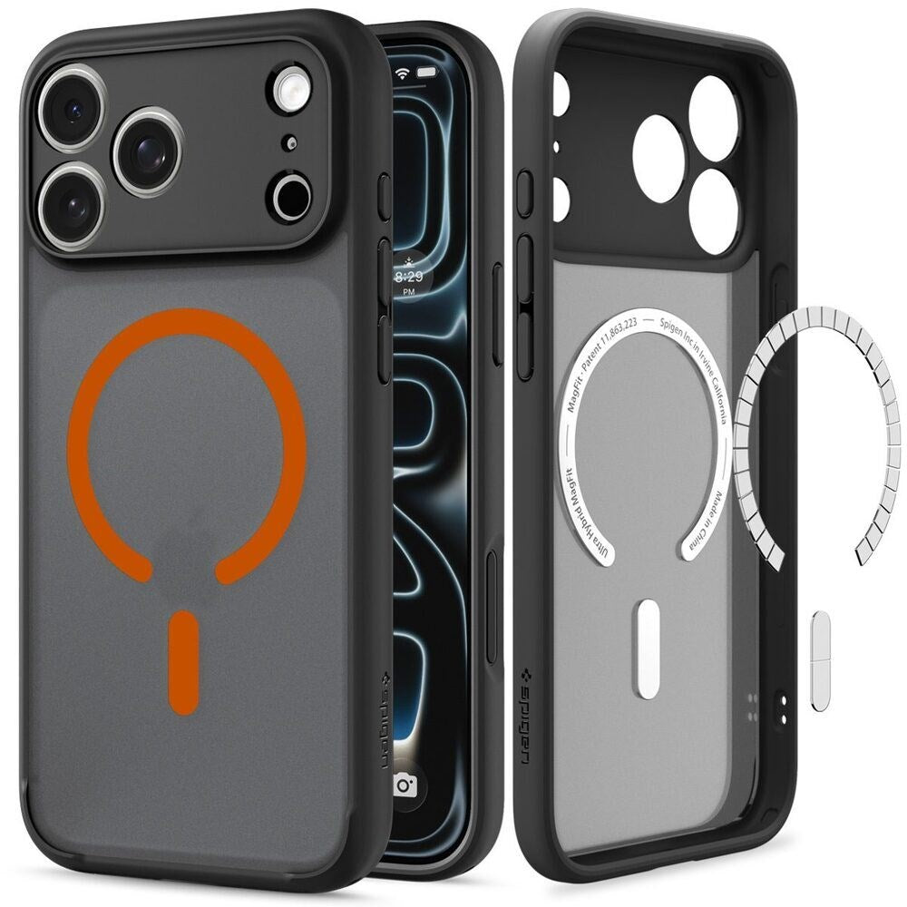 iPhone 18 Pro / 17 Pro Spigen Ultra Hybrid Bagside Cover - MagSafe Kompatibel - Mat Sort / Orange