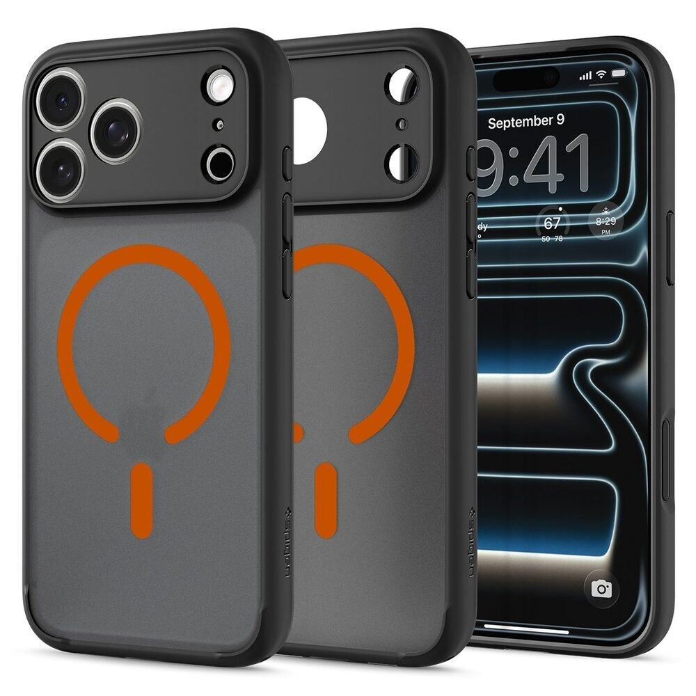 iPhone 18 Pro / 17 Pro Spigen Ultra Hybrid Bagside Cover - MagSafe Kompatibel - Mat Sort / Orange