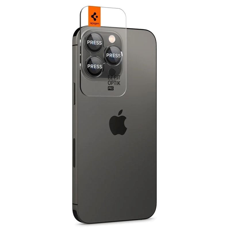 iPhone 16 Pro / 16 Pro Max Spigen EZ Fit. tR Optik Pro Kameralinsebeskytter - 2 stk - Gjennomsiktig / Sort