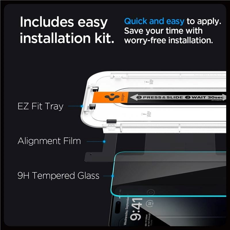 iPhone 15 Pro Max Spigen EZ Fit Glas.tR Beskyttelsesglas 2 Stk. - Privacy Filter - Case Friendly - Gennemsigtig