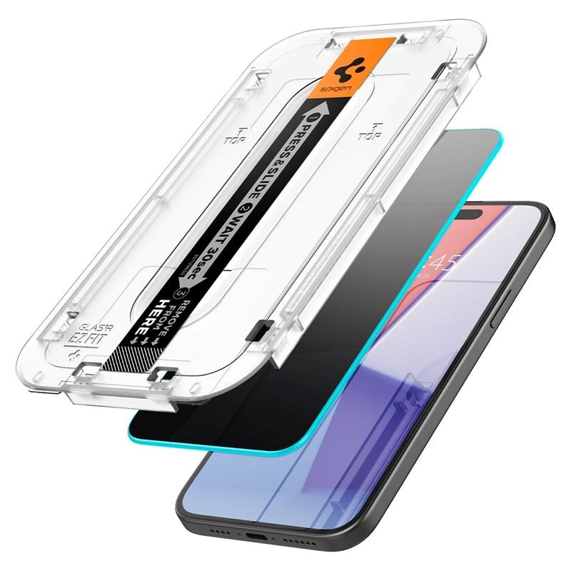 iPhone 16 Spigen EZ Fit Glas.tR Skjermbeskytter - Personvernfilter - Veskevennlig - Gjennomsiktig