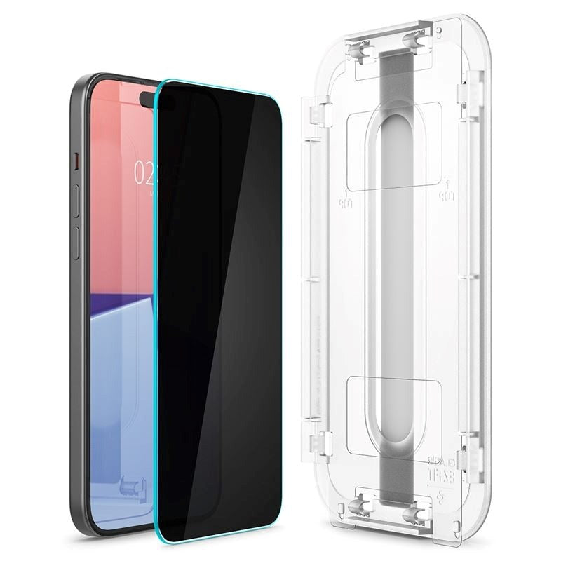 iPhone 16 Spigen EZ Fit Glas.tR Skjermbeskytter - Personvernfilter - Veskevennlig - Gjennomsiktig