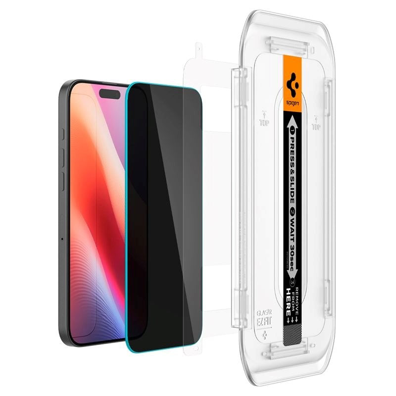 iPhone 16 Pro Spigen EZ Fit Glas.tR Skjermbeskytter 2. pakke - Personvernfilter - Veskevennlig - Gjennomsiktig