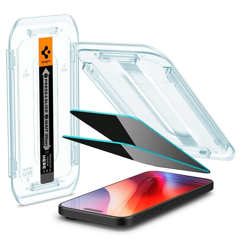 iPhone 16 Pro Spigen EZ Fit Glas.tR Skjermbeskytter 2. pakke - Personvernfilter - Veskevennlig - Gjennomsiktig