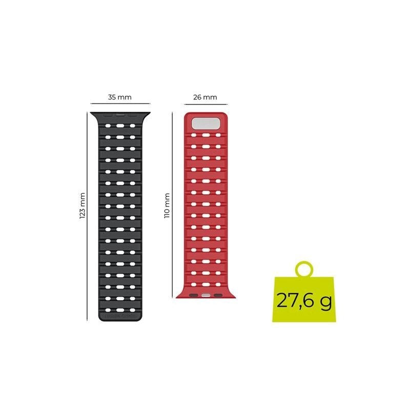 Mobile Origin Apple Watch (42/44/SE/45/46/49mm) Magnetisk Silikone Urrem - Sort / Rød