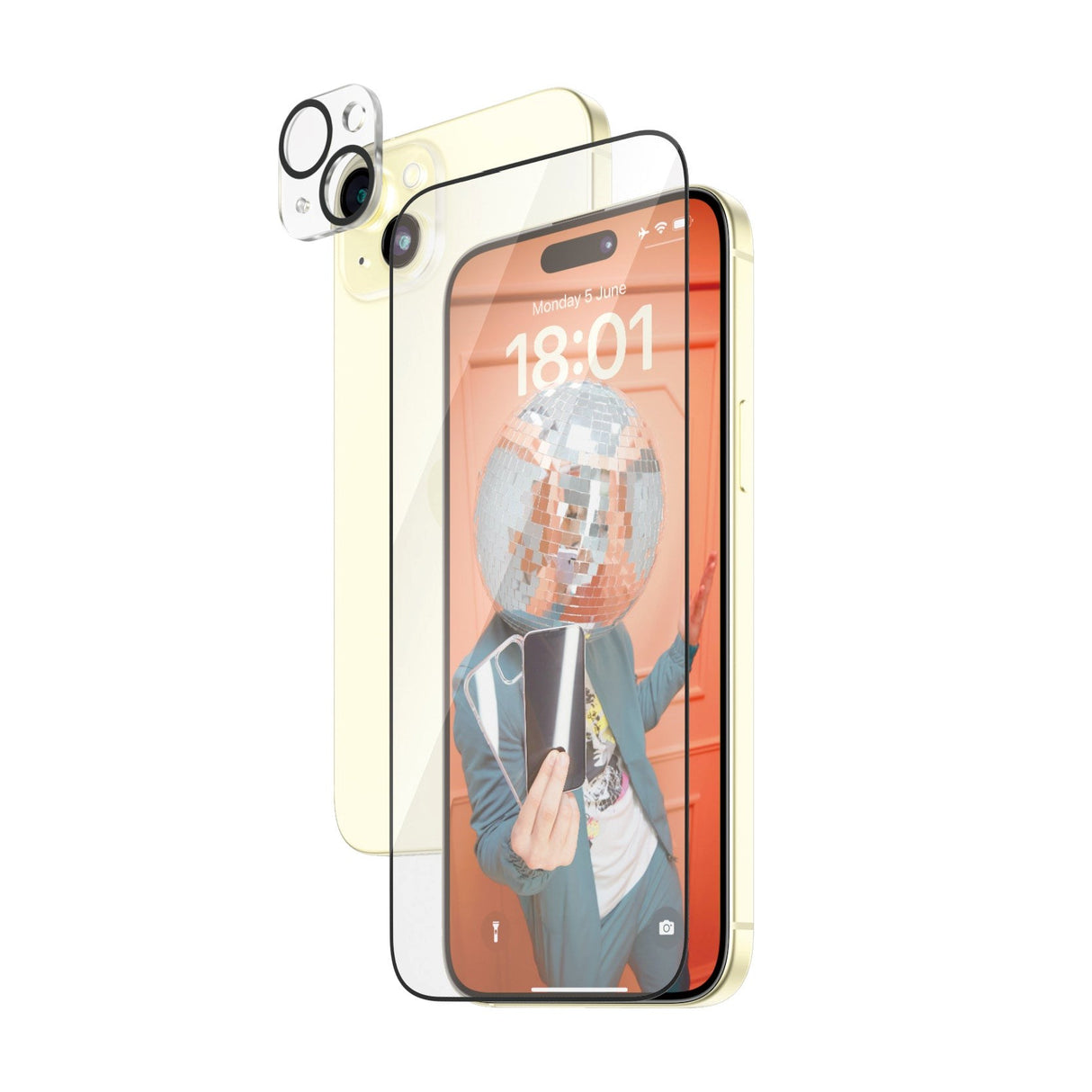 iPhone 15 Plus PanzerGlass 2-i-1-pakke m. EasyAligner - Skjermbeskytter / Kamerabeskytter - Gjennomsiktig / Svart