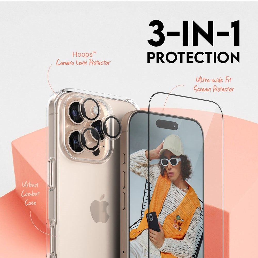 CARE By PanzerGlass iPhone 16 Pro 3-i-1 FLAGSHIP Bundle - Skjermbeskytter (UWF) / Bakdeksel / Kamerabeskyttelse - Gjennomsiktig