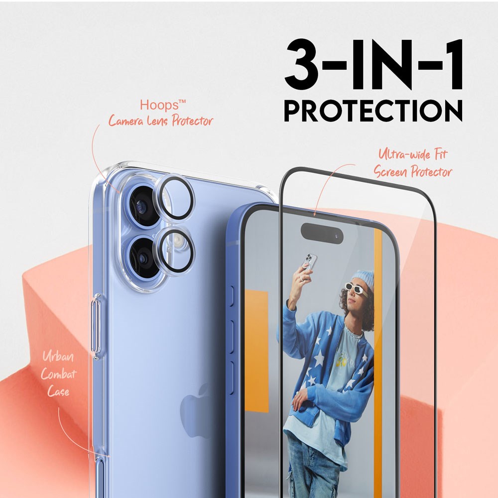 CARE By PanzerGlass iPhone 16 Plus 3-i-1 FLAGSHIP Bundle - Skjermbeskytter (UWF) / Bakdeksel / Kamerabeskyttelse - Gjennomsiktig