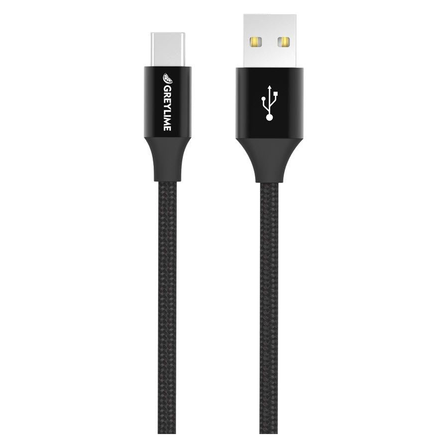 GreyLime Flettet (3A/15W) USB-C-kabel 1 meter - Svart