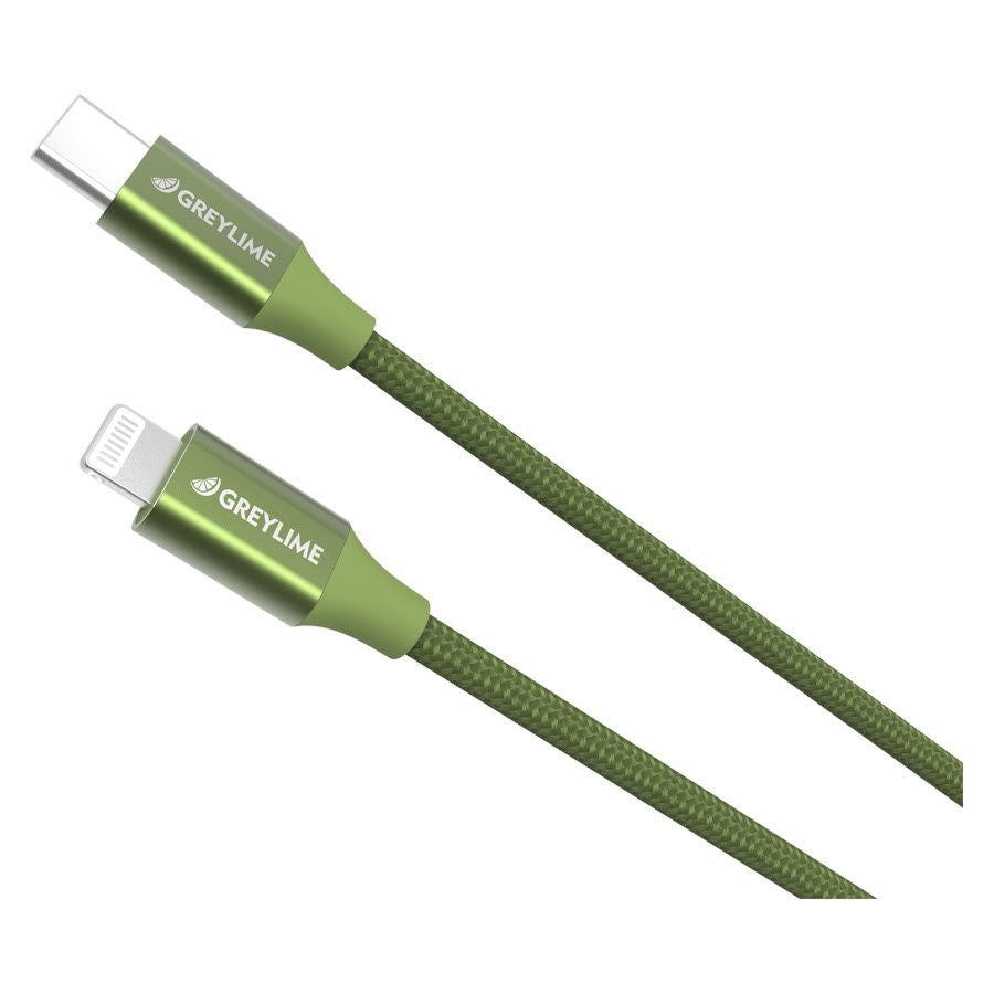 GreyLime 18W flettet USB-C til Lightning-kabel 2 meter - Grønn