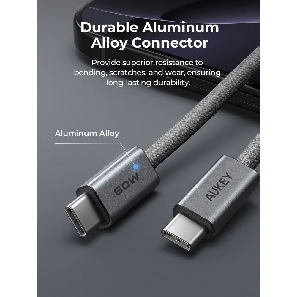 Aukey CB-DCC061 - USB-C til USB-C Kabel - 60W - 1m - Grå