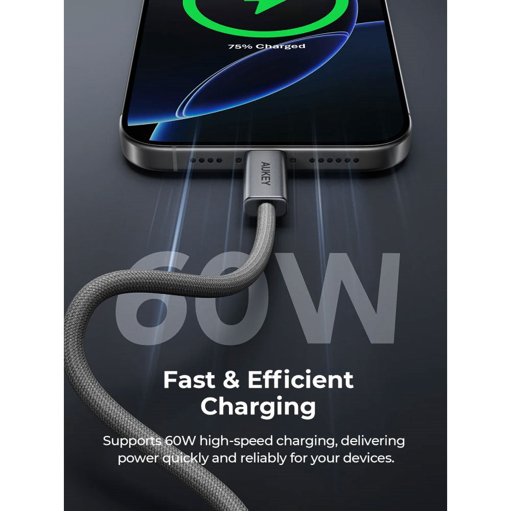 Aukey CB-DCC061 - USB-C til USB-C Kabel - 60W - 1m - Grå