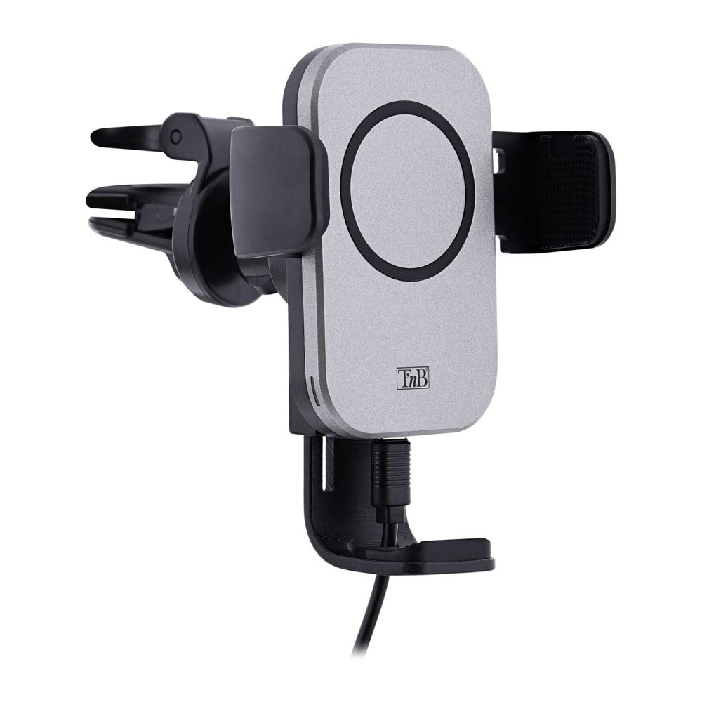 T'NB 3-i-1 Mobiltelefonholder for Bil m. Trådløs lading - Svart