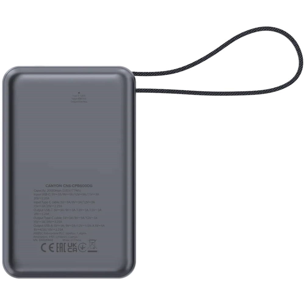 Canyon OnPower 600 65W PowerBank - 20.000 mAh - Grå