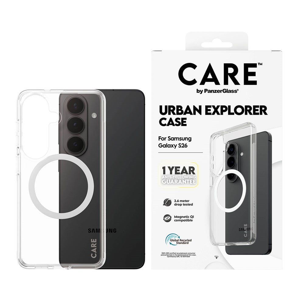 Samsung Galaxy S26 CARE by PanzerGlass Urban Explorer Cover - Qi Kompatibel - Gennemsigtig / Hvid