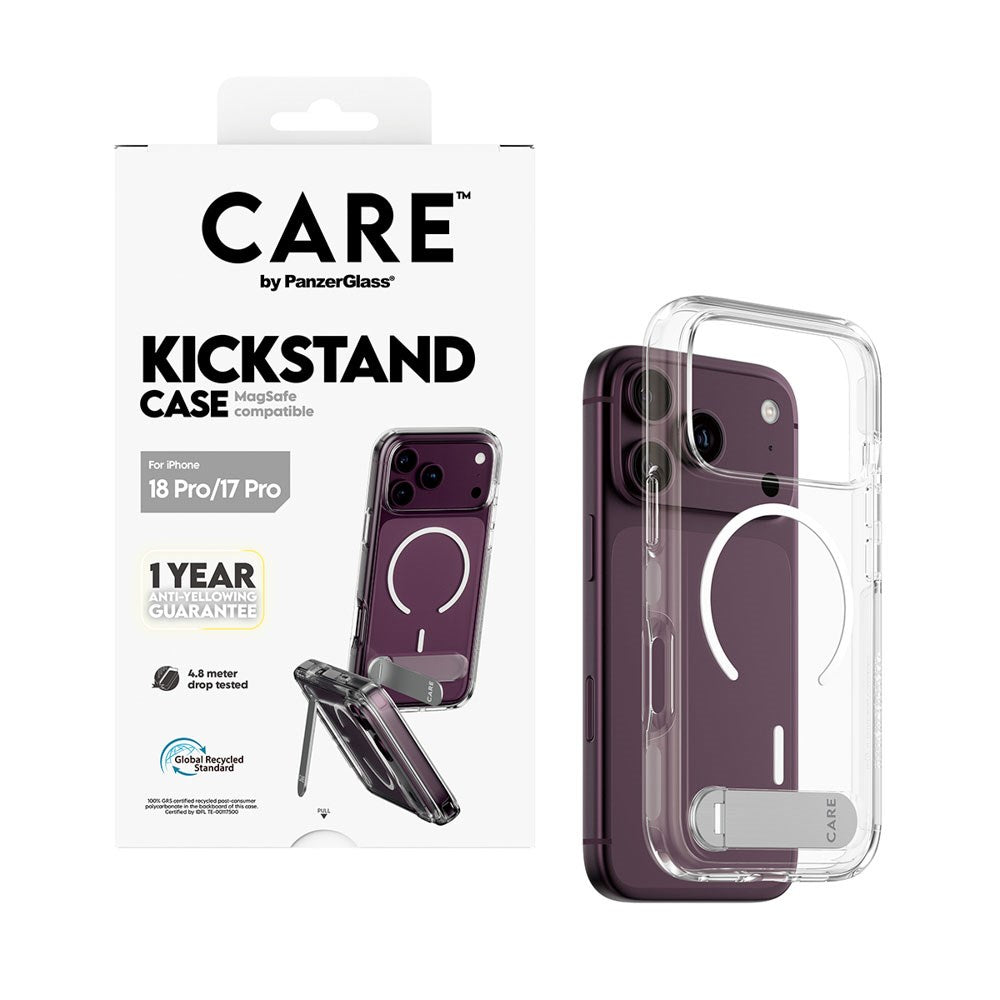iPhone 18 Pro / 17 Pro CARE by PanzerGlass Feature Kickstand Cover - MagSafe Kompatibel - Gennemsigtig / Hvid