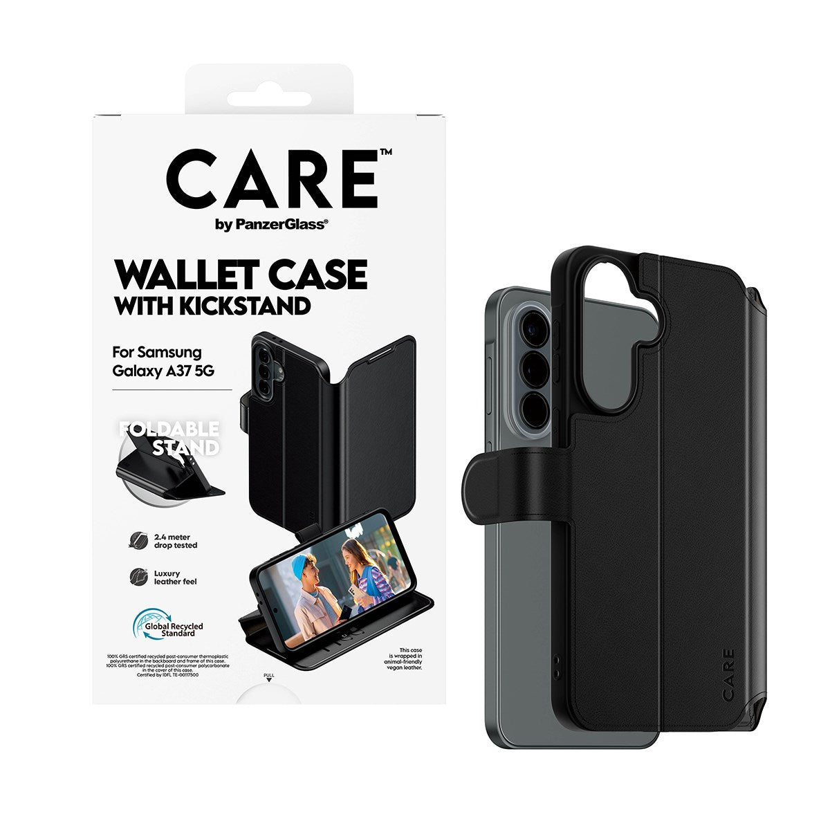 Samsung Galaxy A37 CARE by PanzerGlass Feature Wallet Case m. Ståfunktion og Kortholder - Sort