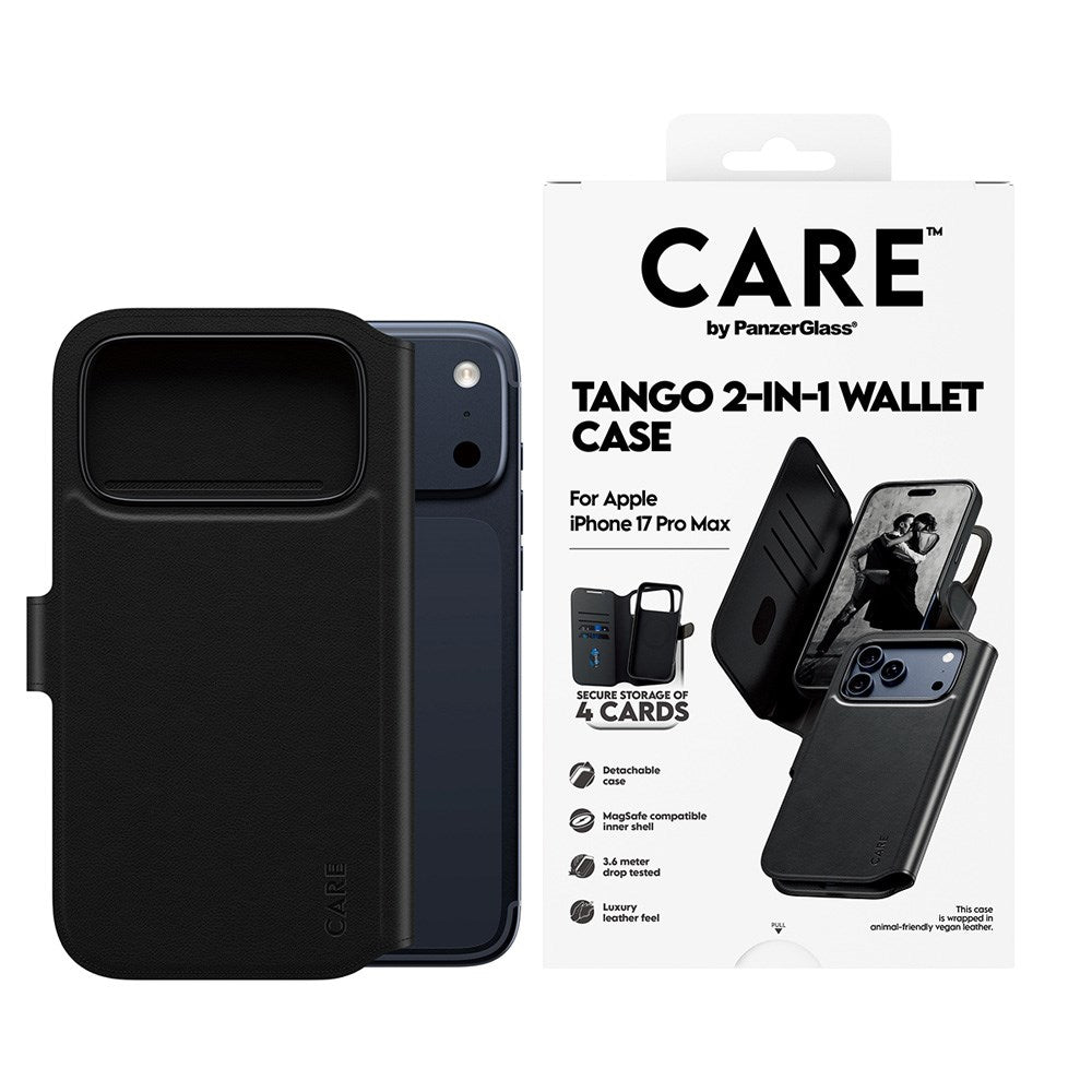 iPhone 17 Pro Max CARE by PanzerGlass Feature Tango 2-in-1 Mobil Cover m. Kortholder - Sort
