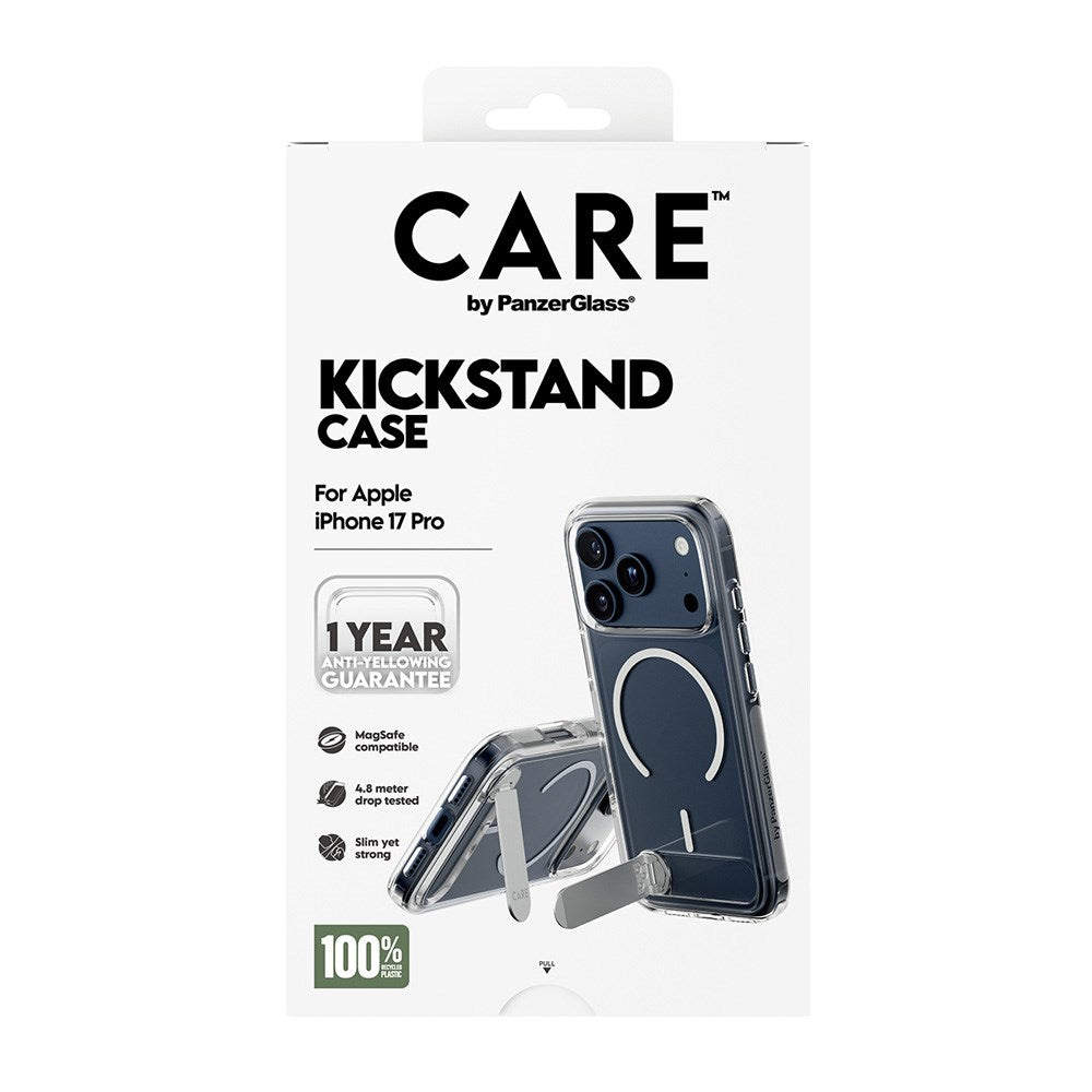 iPhone 17 Pro CARE by PanzerGlass Feature Kickstand Mobil Cover - MagSafe Kompatibel - Transparent / Silver