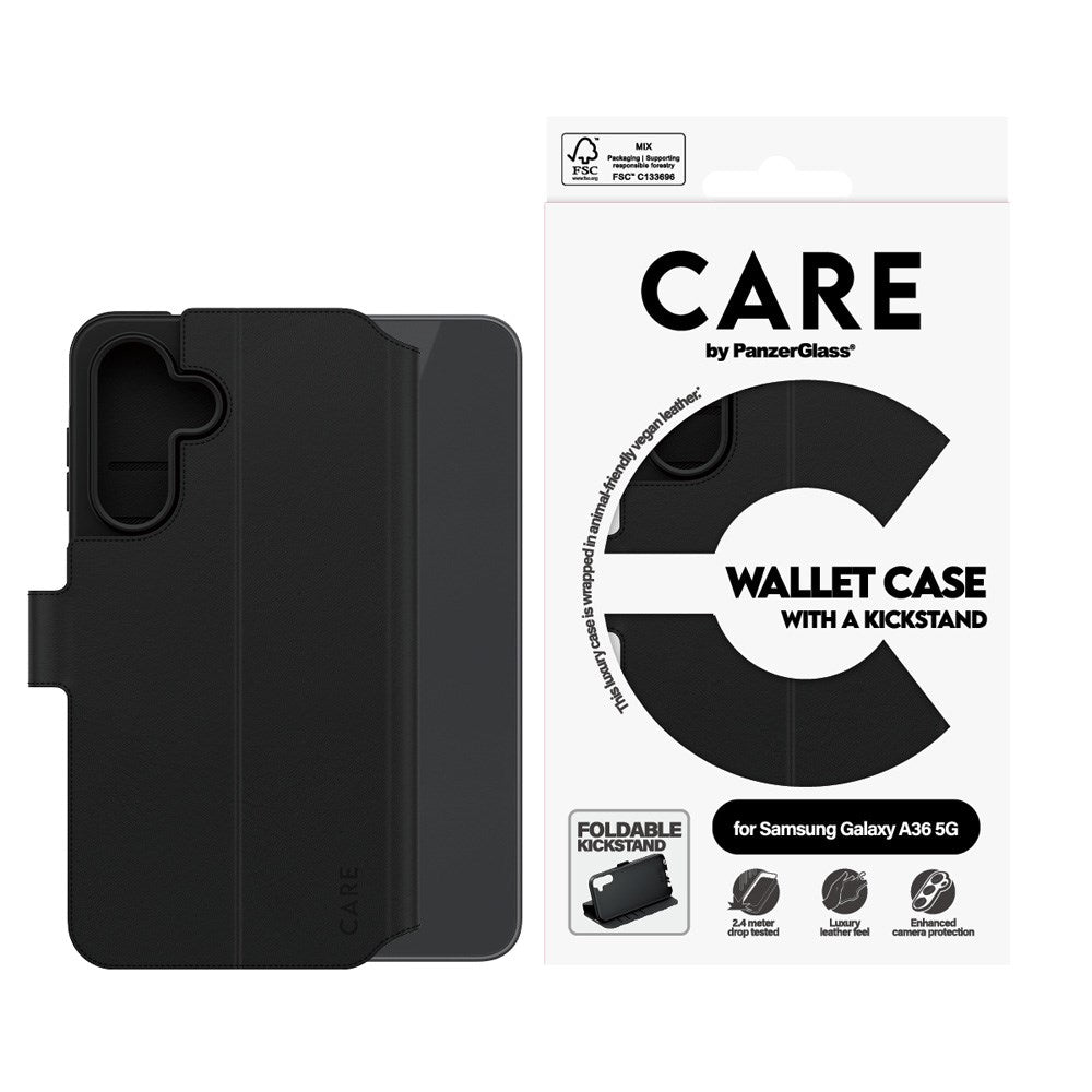 CARE by PanzerGlass Samsung Galaxy A36 (5G) Feature Wallet Case m. Stativ - Svart